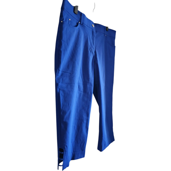 Verve Blues Capri Stretch Elastic Waist Pants Leg Cut-outs Blue Women's 16 - Picture 7 of 12